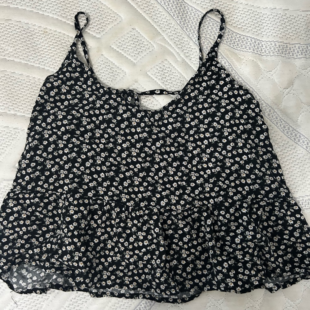 Hollister black flower flowy cropped tank top